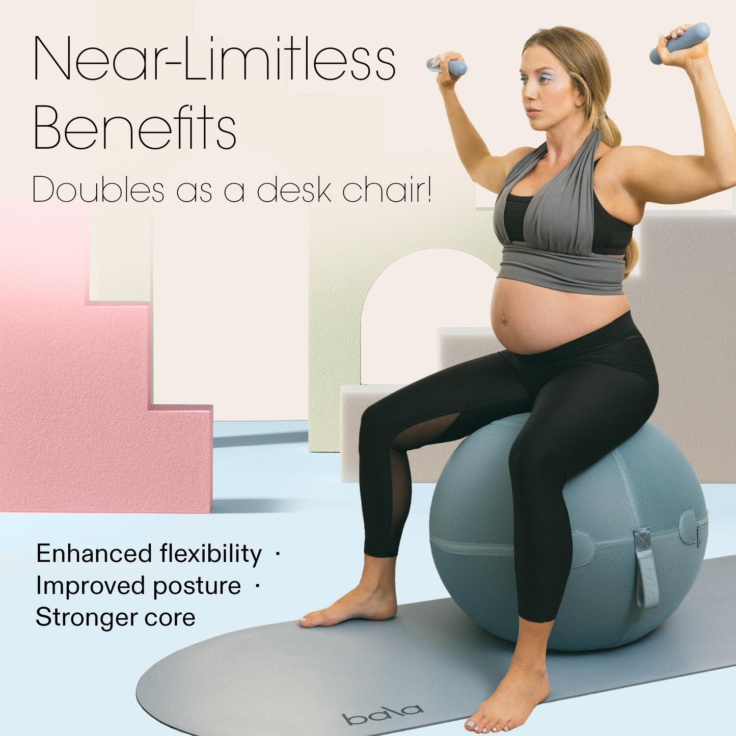 Bala Balance Ball - Exercise Ball Chair for Yoga, Pilates, Barre, Core Strengthening & Physical Therapy - Women's Gym Equipment & Workout Accessories - Sea