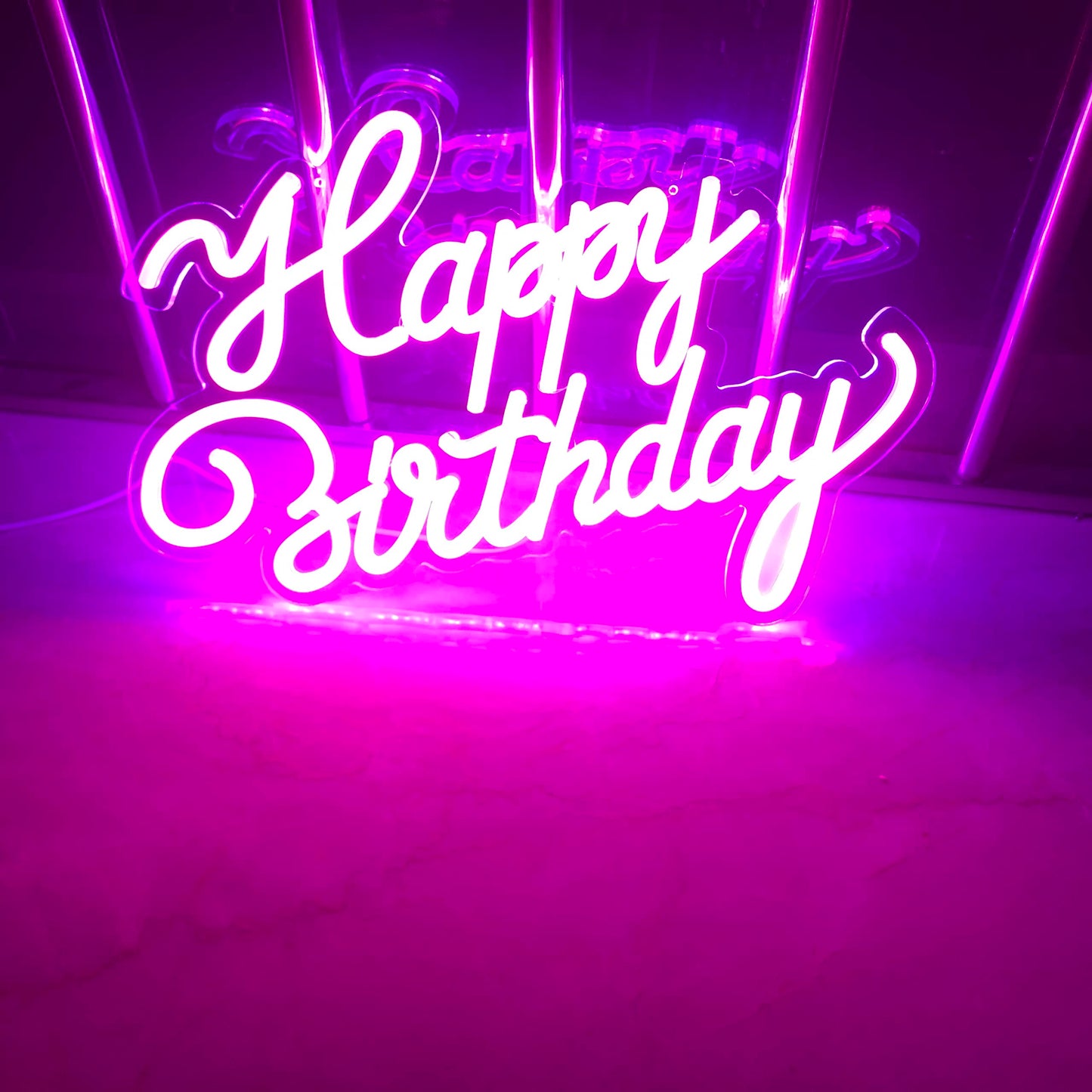 LiQi ™ ' HAPPY BIRTHDAY Neon Sign For Party Décor Bedroom Bar Wedding Home Kitchen Birthday Art Decoration Christmas Light Up Sign,led Neon Signs Wall Light Backdrop USB Powered, 16.5 * 12",Pink