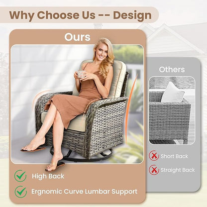 HOOOWOOO Patio Furniture Set,7 Pieces Outdoor Conversation Set,All Weather Wicker Loveseat Sofa Set with High Back Swivel Rocking Chairs Tables,Beige