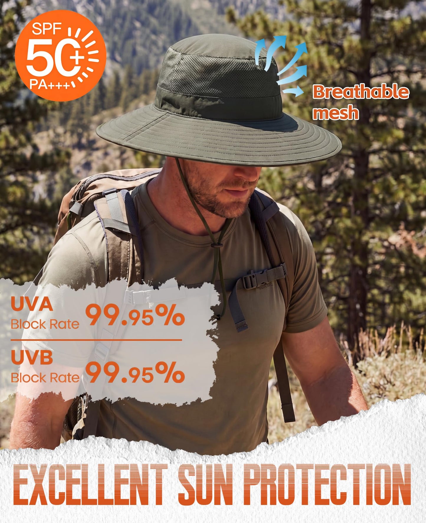 Home Prefer UPF50+ Mens Sun Hat Wide Brim Fishing Hat Foldable Large Brim UV Protection Sun Hat for Men Women Beach Gardening