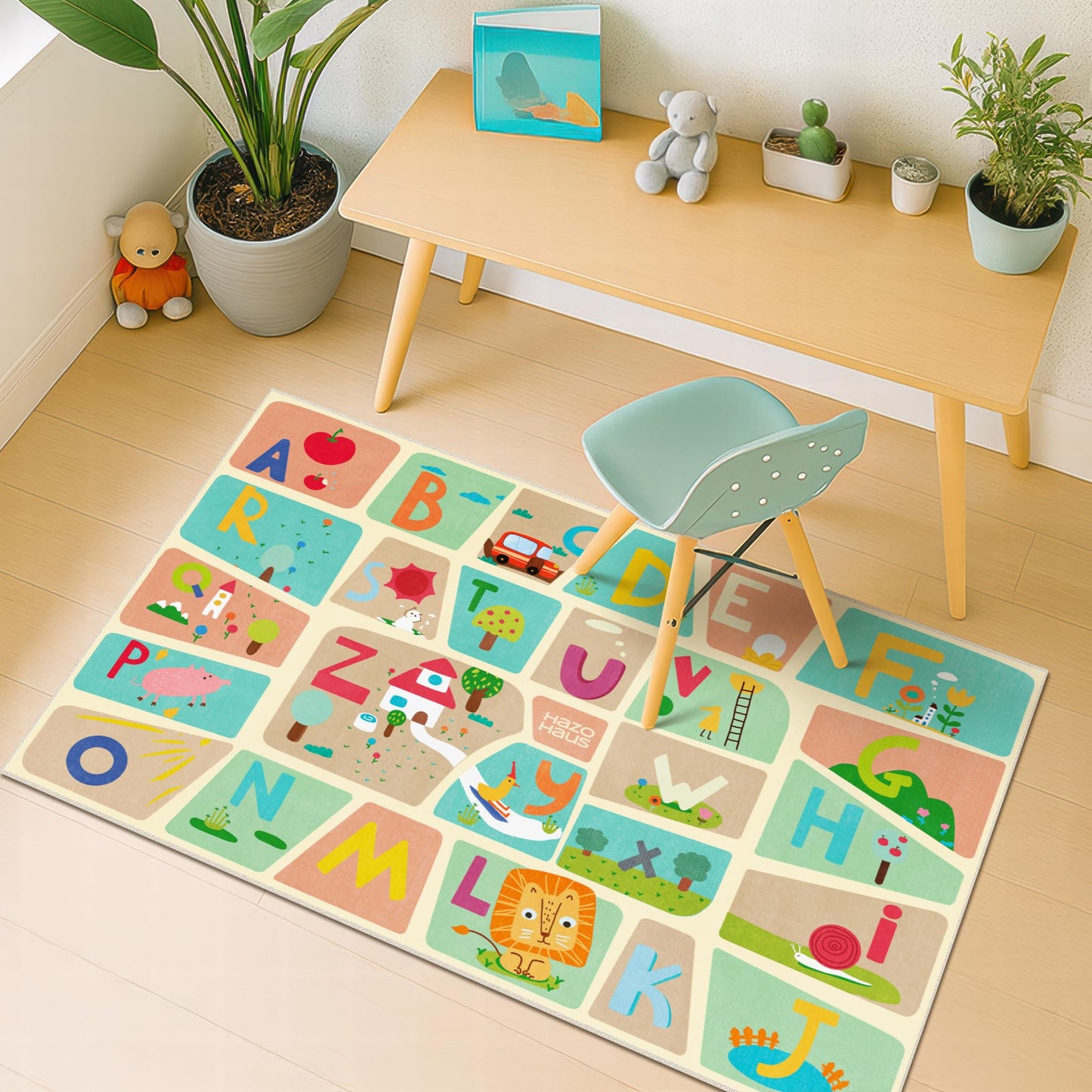 3x5 Alphabet Rug for Kids - Soft ABC Play Mat for Toddlers, Baby Learning, Preschool Educational Nursery Rug for Crawling, Reading Nook or Small Playroom – Cute Pastel Beige and Blue Letters Décor