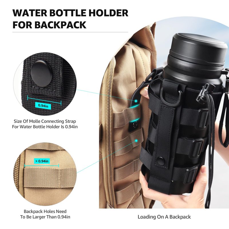 ZXXSFM Molle Water Bottle Holder for Backpack,Drawstring Adjustable Straps Molle Pouches for 20 32 36 48 Oz Water Bottle(Black)