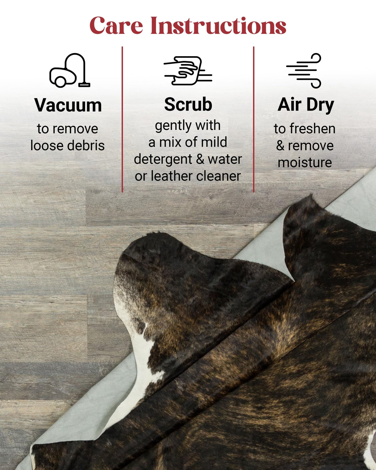HIDES BAZAAR Real Cowhide Rug 6x7-8 ft - Natural Leather Hair-on-Hide Area Rug with Brown, Black & White Pattern (Dark Brown Brindle) - Soft Western Cow Skin Rug for Living Room & Rustic Homes