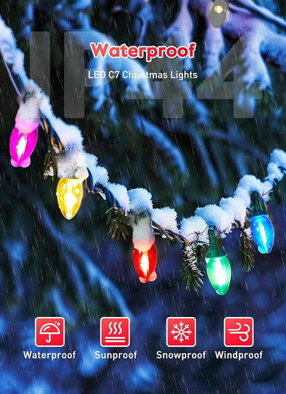 Multicolor C7 LED Christmas String Lights, 100FT C7 Vintage Christmas Lights with 104 Bulbs(4 Spare), Commercial Connectable Christmas Tree Lights for Xmas Holiday Roofline Garden Wedding Decor