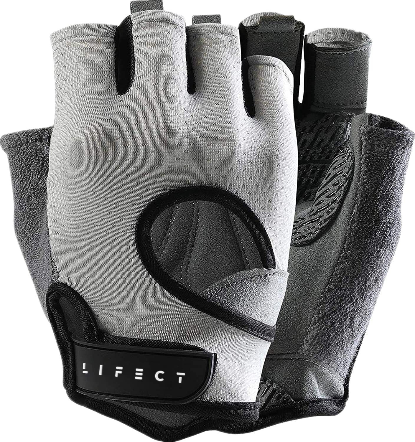 LIFECT Freedom Workout Gloves, Knuckle Weight Lifting Shorty Fingerless Gloves with Curved Open Back, for Powerlifting, Gym, Women and Men(Grey, Medium)