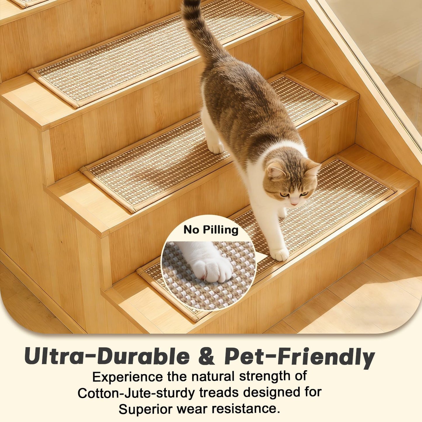 Virexa Stair Treads for Wooden Steps: 15PCS Non Slip Peel and Stick Stair Treads, 8" X 30" Stair Runner, Carpet Stairs Treads Machine Washable Adhesive Stair Rug for Kids Elders & Pets