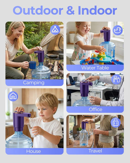 Cozycharm Water Jug Pump for 5 Gallon Bottle – Portable Electric USB-C Charging Dispenser, Dual Powerful Motors, Fast Flow, Fits 2-5 Gallon Jugs – Ideal for Home, Office, Camping, RV, Dark Purple