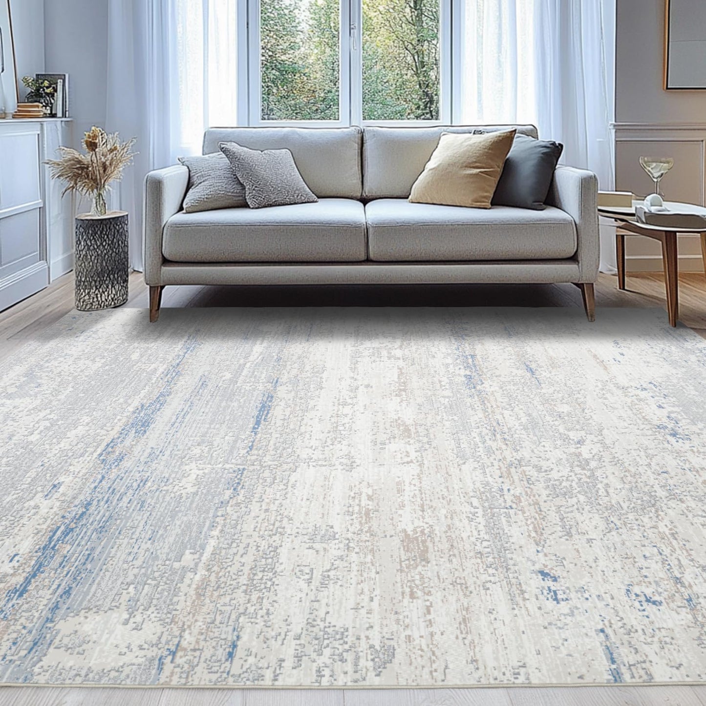 Lbris Washable Rug 6x9 Area Rugs for Living Room- Modern Abstract Rugs for Bedroom,Dining Room, Large Soft Low Pile Carpet with Non Slip Rubber Backing,Neutral Accent Rug for Nursery Home Office