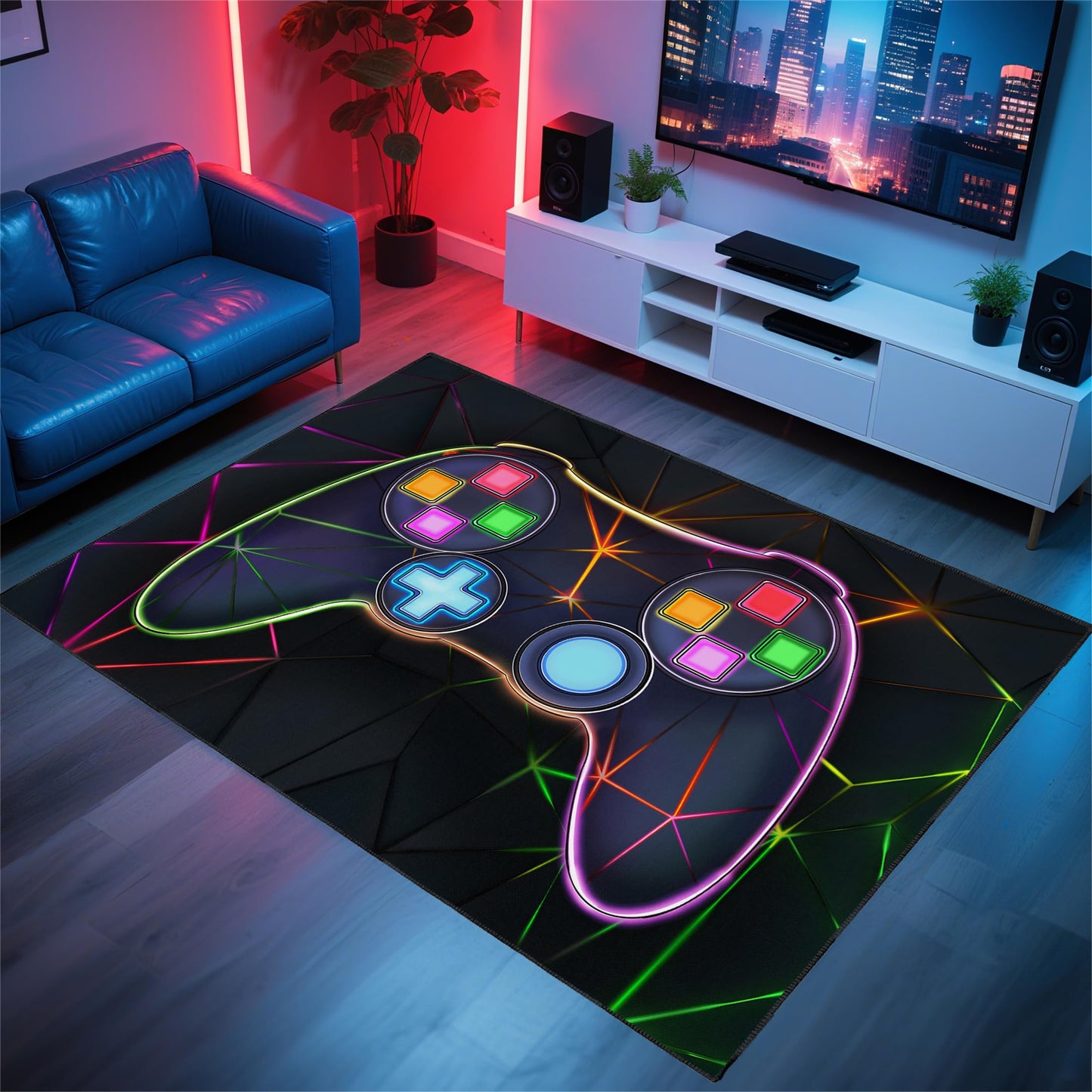 Rnmdn Gamer Rug for Room,5'x7' Non-Slip Gaming Rugs for Bedroom Livingroom Game Room Decor