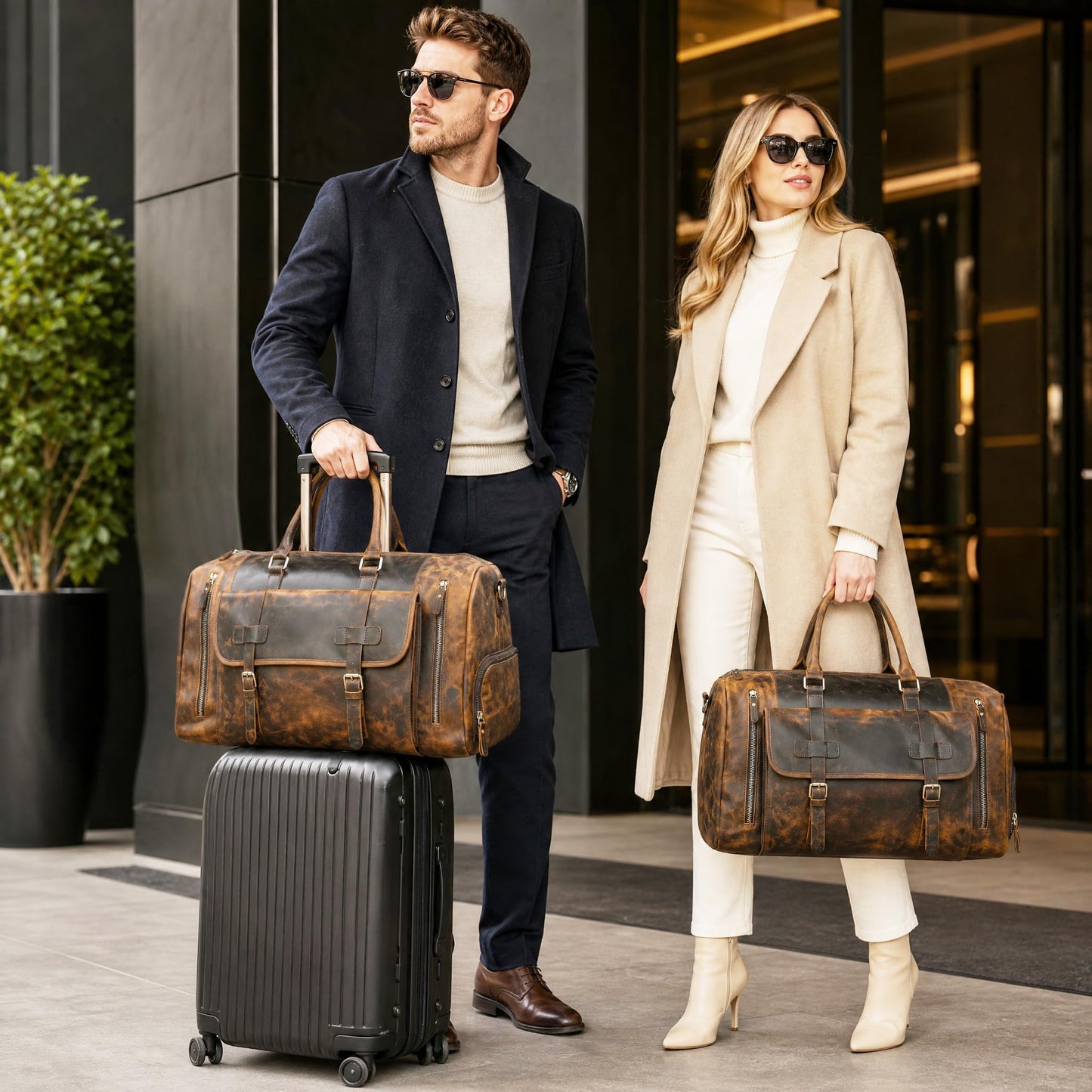 Handadsume Canvas + Leather Travel Luggage Tote Duffle Gym Suitcase Weekender Overnight Bag For Men Male FB8151 (8151-Dark Brown2)