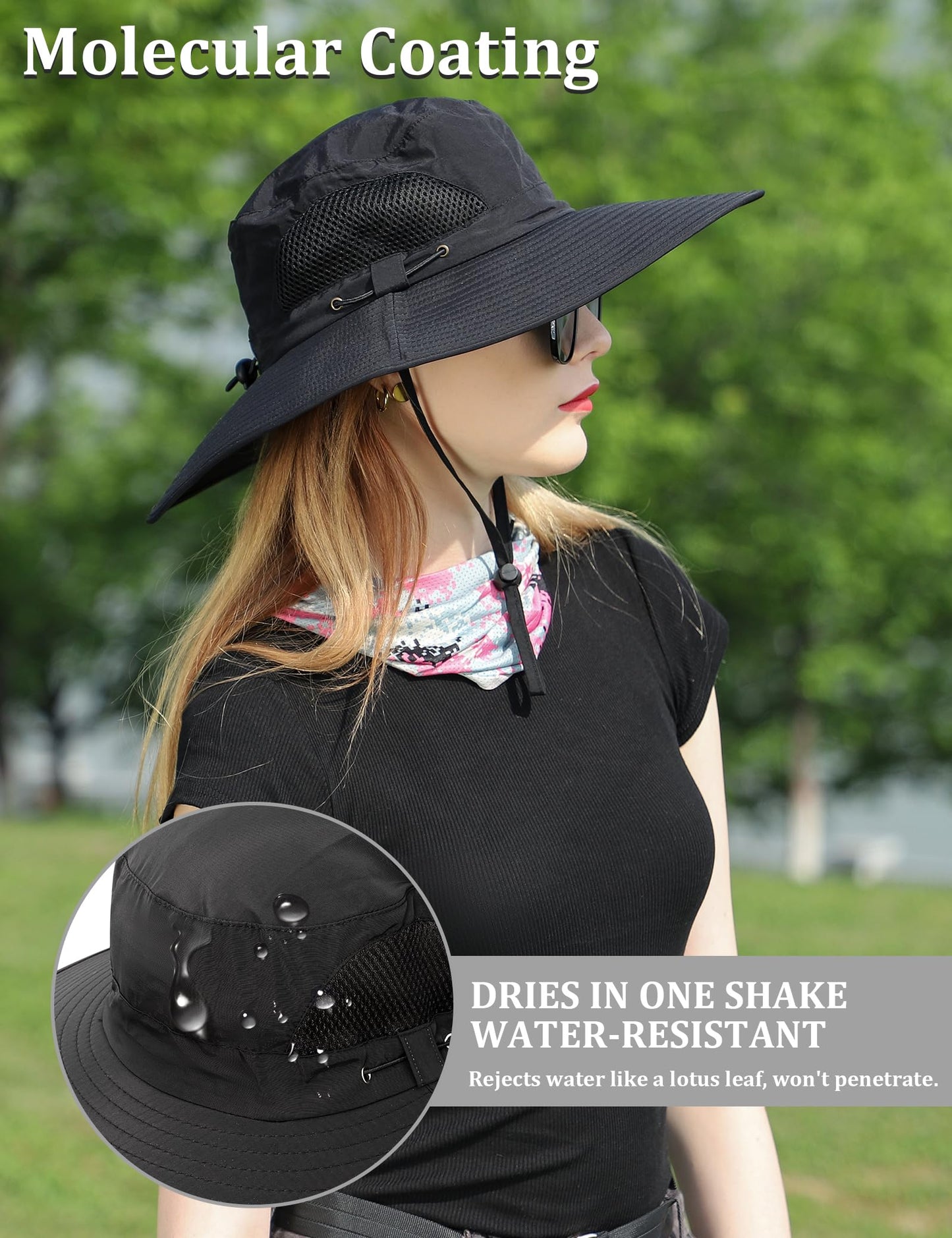 Peicees Fishing Hat, UPF 50+ Wide Brim Sun Hat for Women Safari Hats Hiking Hats Sun Hats with UV Protection