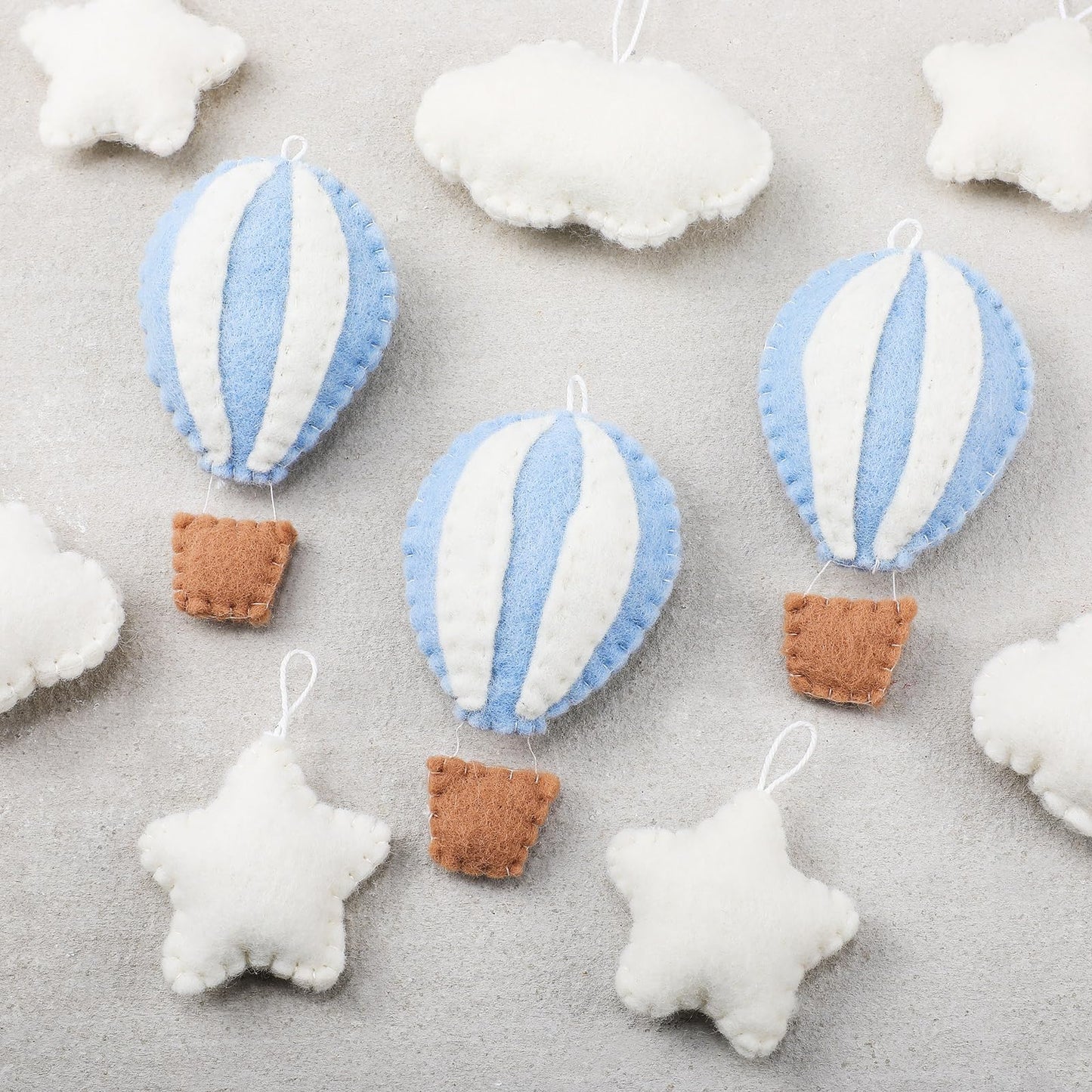 Poen 10 Pcs Star Hot Air Balloon and Cloud Nursery Decor Western Wall Decor for Bedroom Mini Felt Clouds Stars Hot Air Balloon Nursery Felt Wall for Kids Baby Bedroom(Blue)