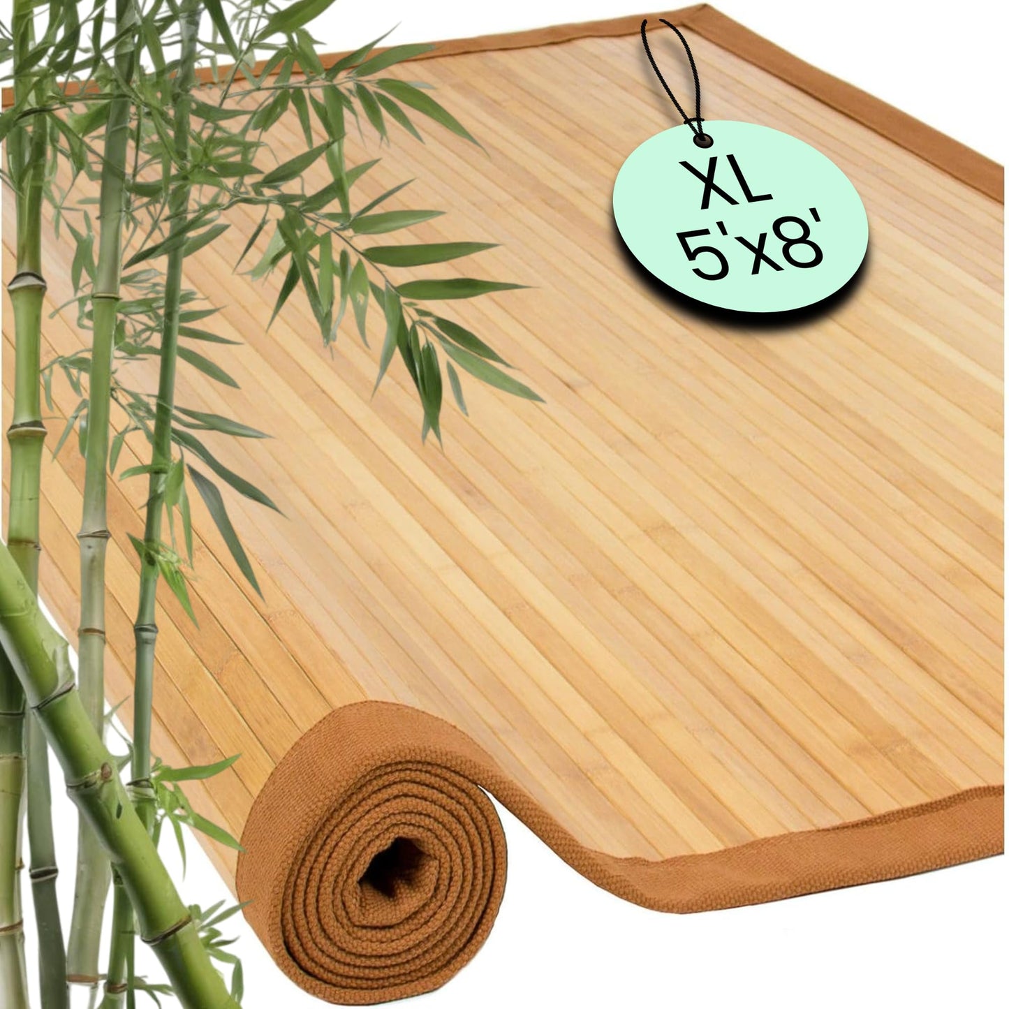 Queensell 5' x 8' Floor Mat Area Rug – Large Indoor Outdoor Runner, Handcrafted Bamboo-Rayon Blend Rug, Durable Polyester Mix, Soft and Stylish Accent for Living Room, Patio, or Entryway