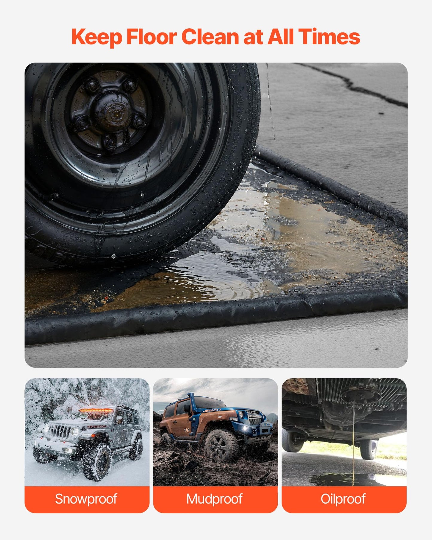 VEVOR Containment Mat, 7 ft 9 in x 18 ft, Non-Slip PVC Garage Floor Mat with a Cleaning Squeegee, Heavy Duty Durable Waterproof Containment Protection from Snow, Rain and Mud for Cars Parking, Black