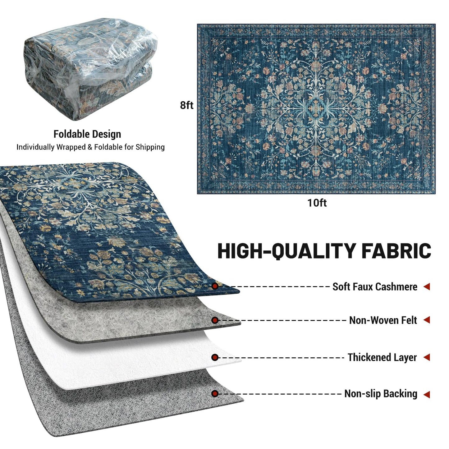 BGASZ Washable Rugs 8x10 Area Rugs for Living Room,Ultra Soft Faux Wool Retro Carpets,Non Slip Backing,Durable Edge Binding,Stain Resistant,The Large Carpet for Bed Room,Dining Room,Office Decor