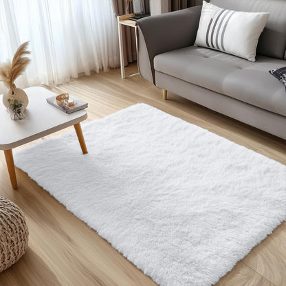 OLANLY 3x5 Machine Washable Small Bedside Rug, Soft Fluffy Shaggy Rugs for Living Room, Bedroom, Indoor Floor Carpet for Kids Girls and Boys, Preppy Dorms, Nursery, Home Decor Aesthetic, White