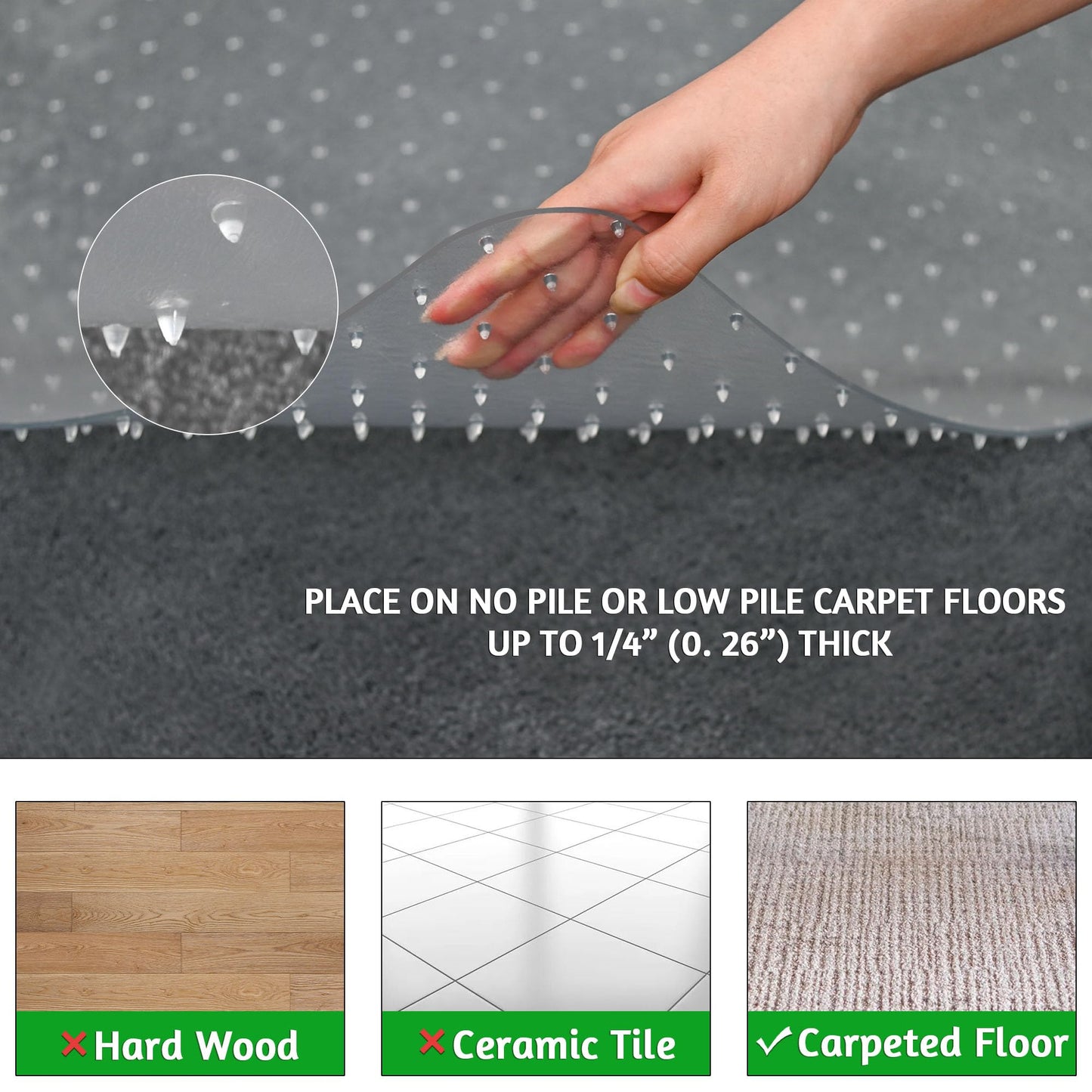 100pointONE Extra Large Office Chair Mat for Carpet, 45" x 53" Clear Desk Chair Mat for Low Pile Carpeted Floors- Easy Glide Plastic Floor Mat for Office Chair on Carpet