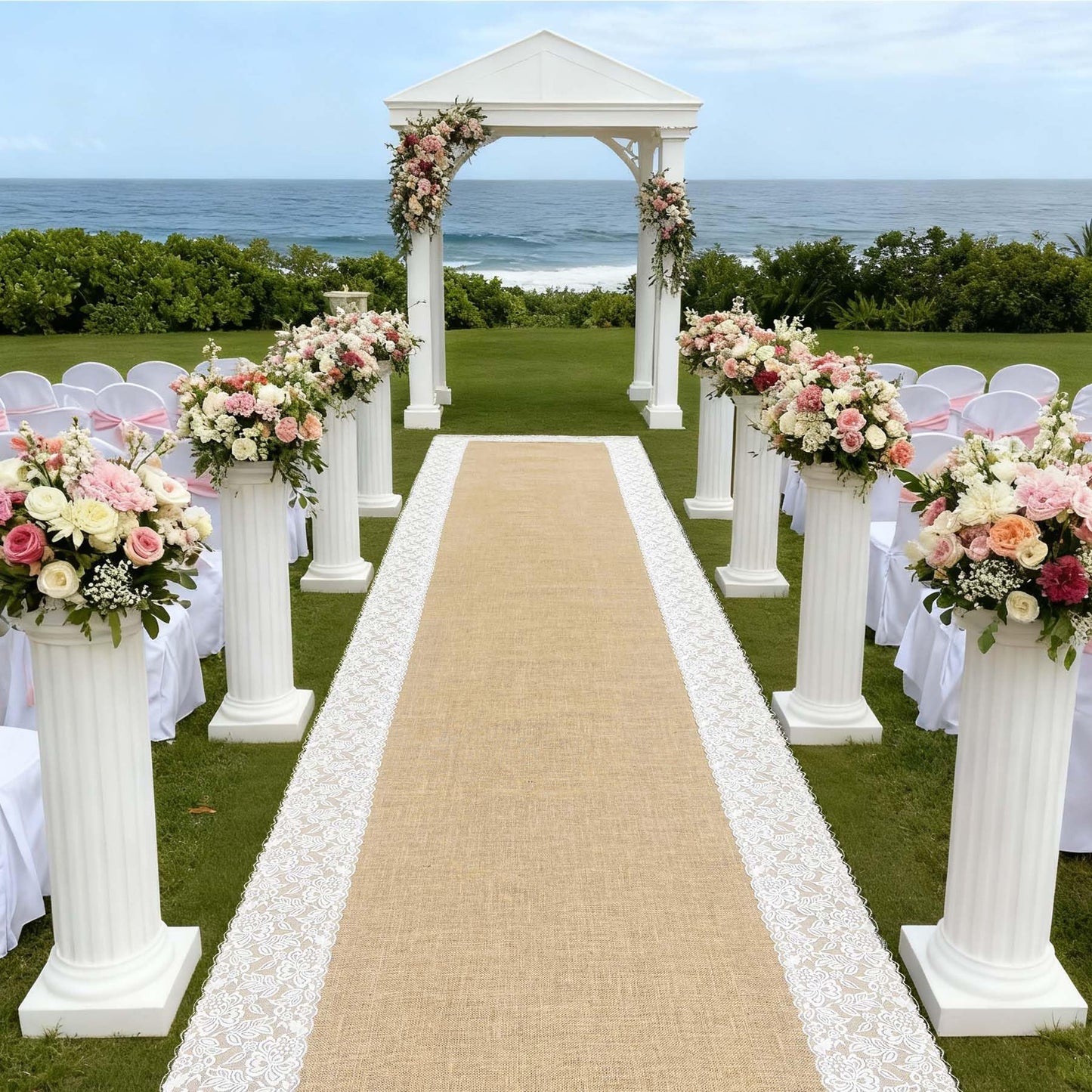 GoldenXin 3ft x 30 ft Natural Burlap Wedding Aisle Runner,Outdoor for Wedding Ceremony with Lace Jute Rustic Burlap Decorations Beach Garden Church Reception Craft Decor