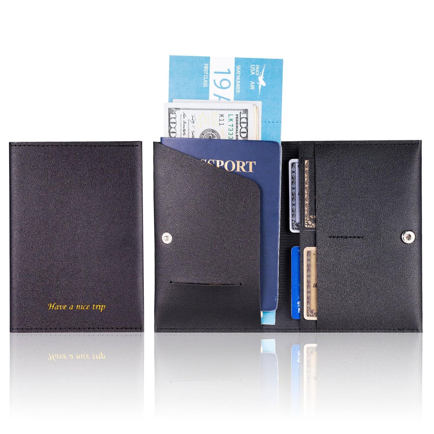 Passport Holder for Travel Passport Wallet Cover Case for Women, Travel Wallet Essentials for Men and Family. Blue & Black
