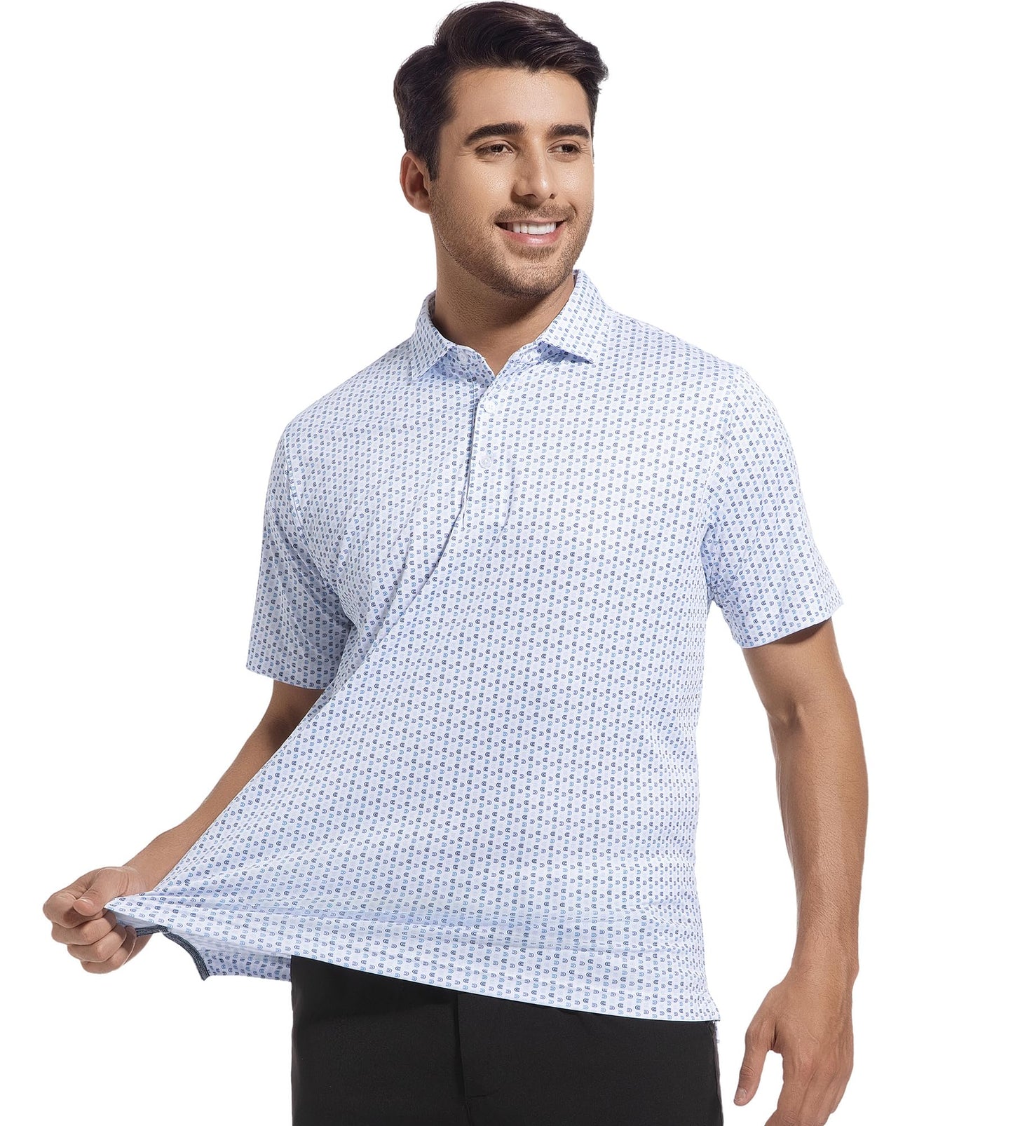 SAMERM Mens Golf Shirts Short Sleeve Dry Fit Performance Moisture Wicking Print Sport Polo Shirts for Men Casual，White U，XL