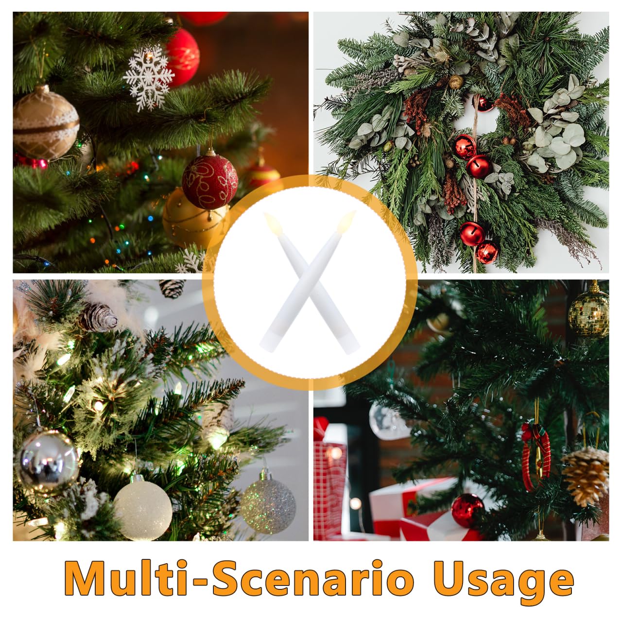 Angoily 12 Pcs Flameless Led Taper Candles Battery Operated Christmas Tree Lights Electric Fake Candles for Holiday Home Garden Wedding Parties Decor Includes Clips Fishing Line, Warm Led Lights