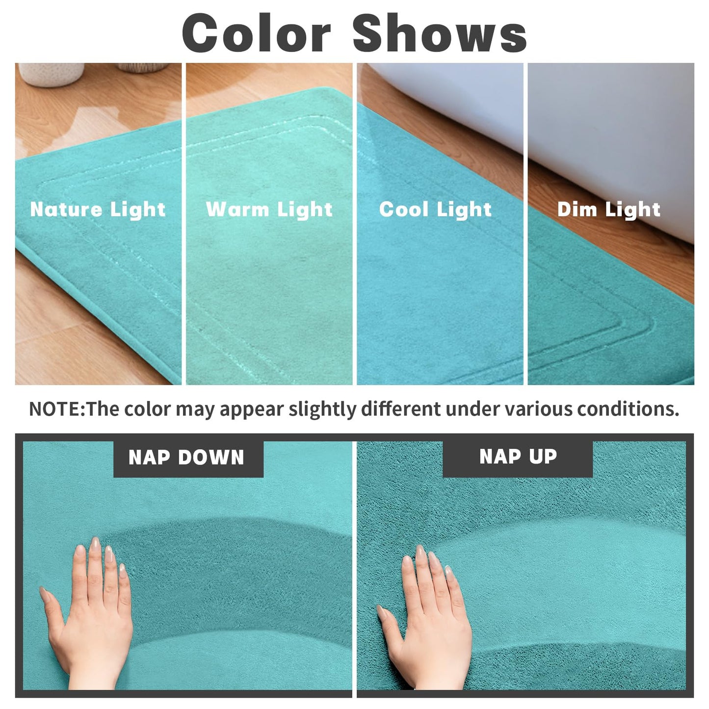 YIHOUSE Memory Foam Bath Mat Set, Bathroom Rugs Sets 3 Pieces, Non Slip Bath Mats for Bathroom, Super Soft and Water Absorbent Bath Rug Sets, Machine Washable U Shape Toilet Mats Set,Teal