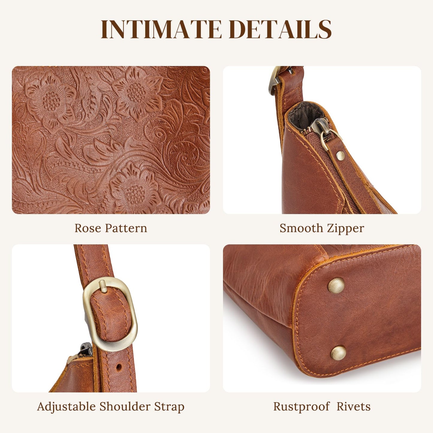 S-ZONE Leather Shoulder Bag for Women Hobo Bag Top Handle Handbag Satchel Purse Rose Pattern