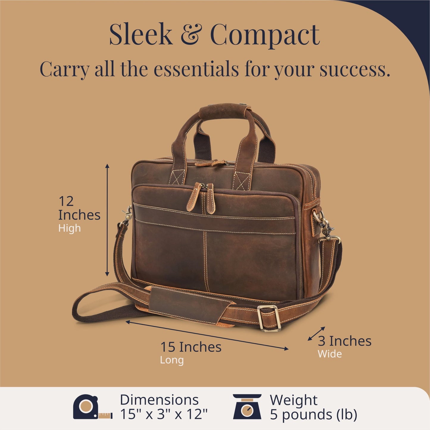 Luxorro Full Grain Leather Briefcase, Handcrafted Laptop Bag with Multiple Compartments, Fits 15.6 Inch Laptop