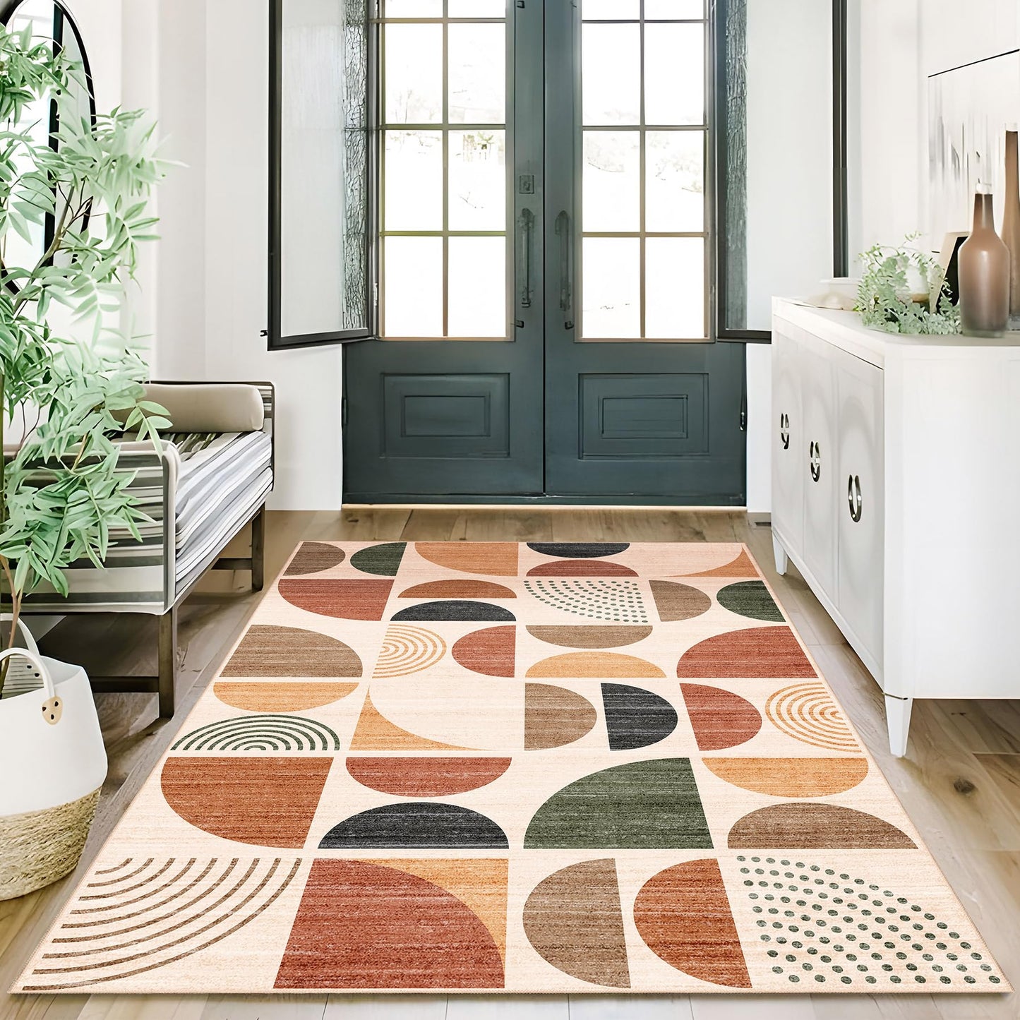 MUJOO 3x5 Rug Washable,Boho Area Rugs for Bedroom Entryway Living Room Bedside,Small Throw Floor Carpet Non Slip Soft Indoor Modern Abstract Bohemian Terracotta