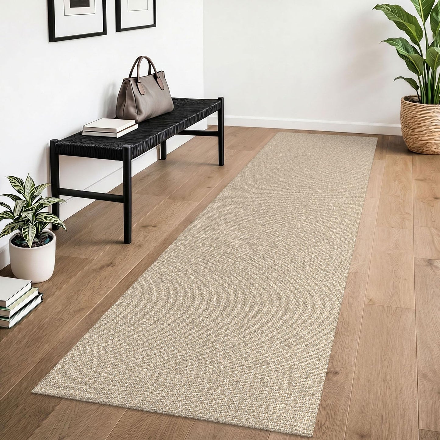 Lansny Washable Runner Rug 2x6 Runners for Hallway Braided Cotton Entryway Runner with Non Slip Backing Indoor Carpet Runners for Kitchen Bedroom, Khaki/Beige