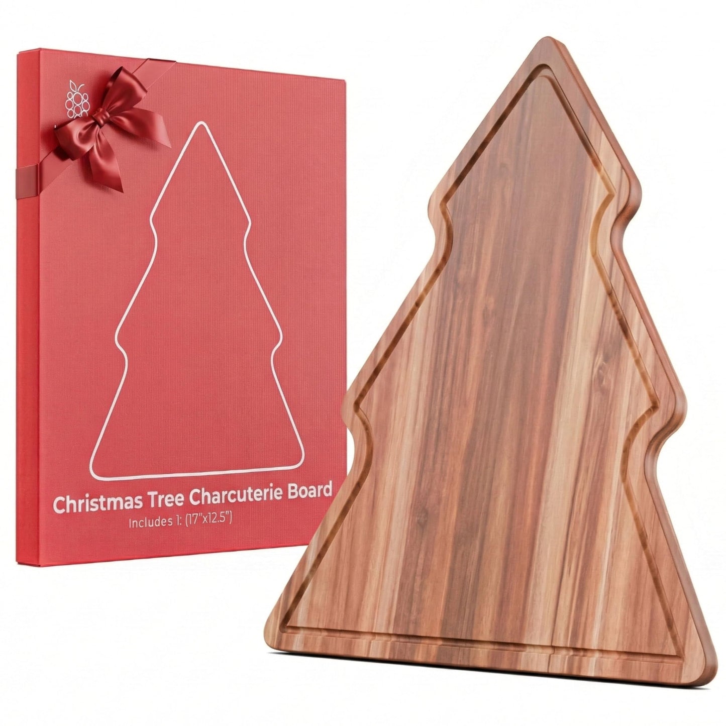 New – 17-Inch Long Large Christmas Tree Charcuterie Board – Acacia Wood Christmas Cutting Board (17x12.5in) Holiday Serving Tray, Winter Cheese Board, Wooden Christmas Platter & Kitchen Decor Gift