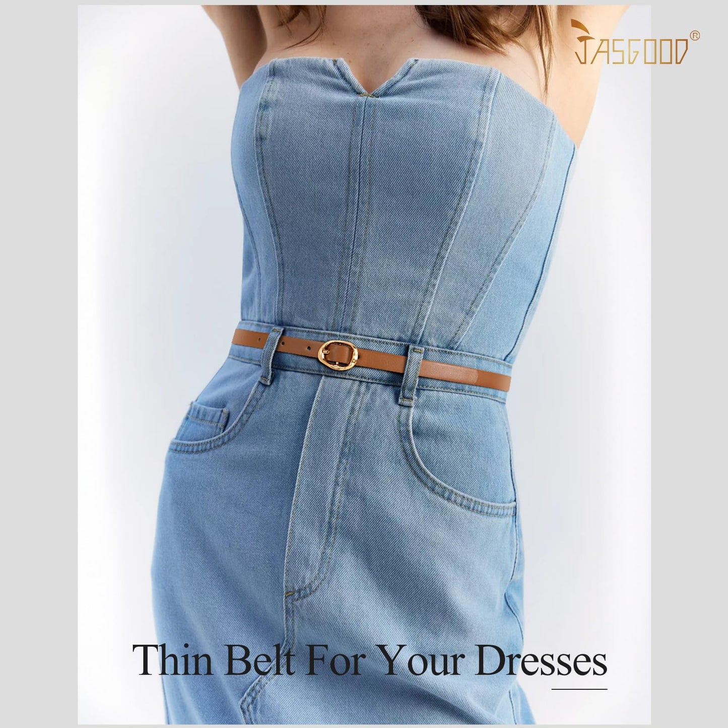 JASGOOD 4 Pack Women Skinny Leather Belts Slim Thin Belt for Dresses Jeans Pants Ladies Small Waist Belt