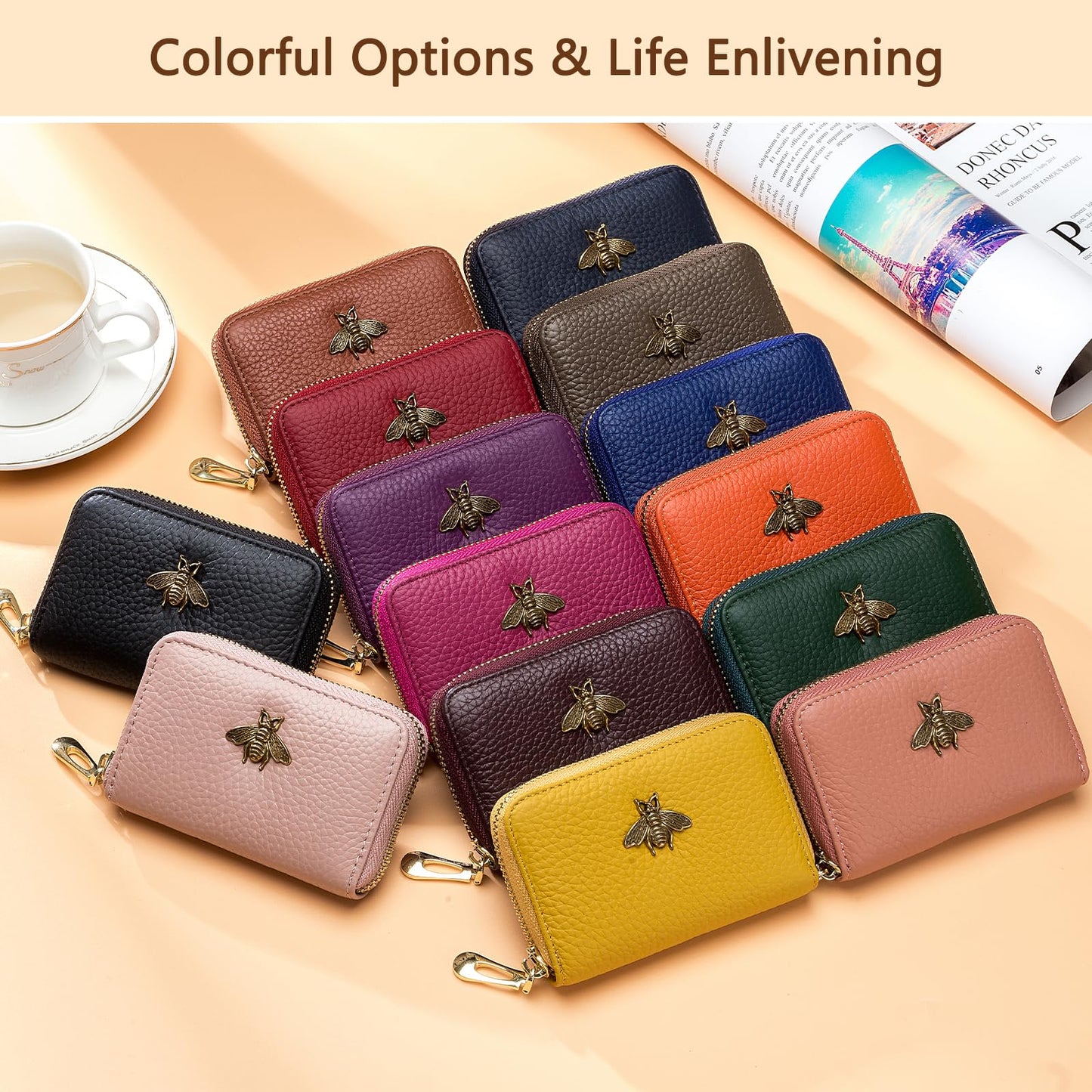 imeetu RFID Credit Card Holder, Small Leather Zipper Card Case Wallet for Women (Lite,Blue)