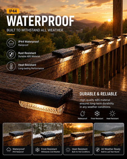 Herzila 16 Pack Solar Deck Lights Outdoor, Solar Step Lights Led Solar Lights for Outdoor Stairs, 3000K Warm White, Auto Dusk-to-Dawn, Weatherproof, Low Profile, for Fence Deck Railing Patio