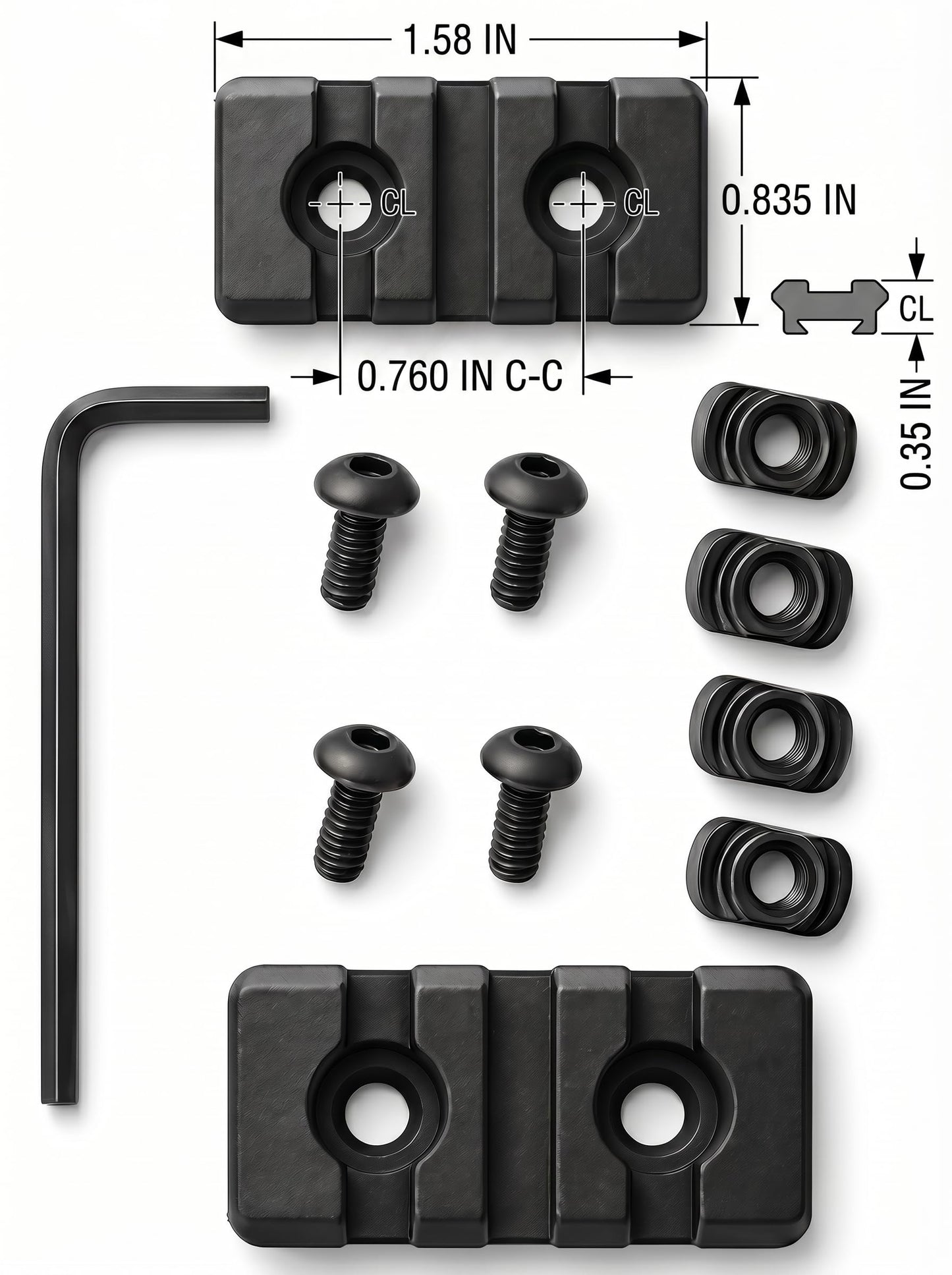 Gotical 9 Slots Rail Section for M Lok Handguard, 9 Slots Picatinny Rail (Set of 2) Black