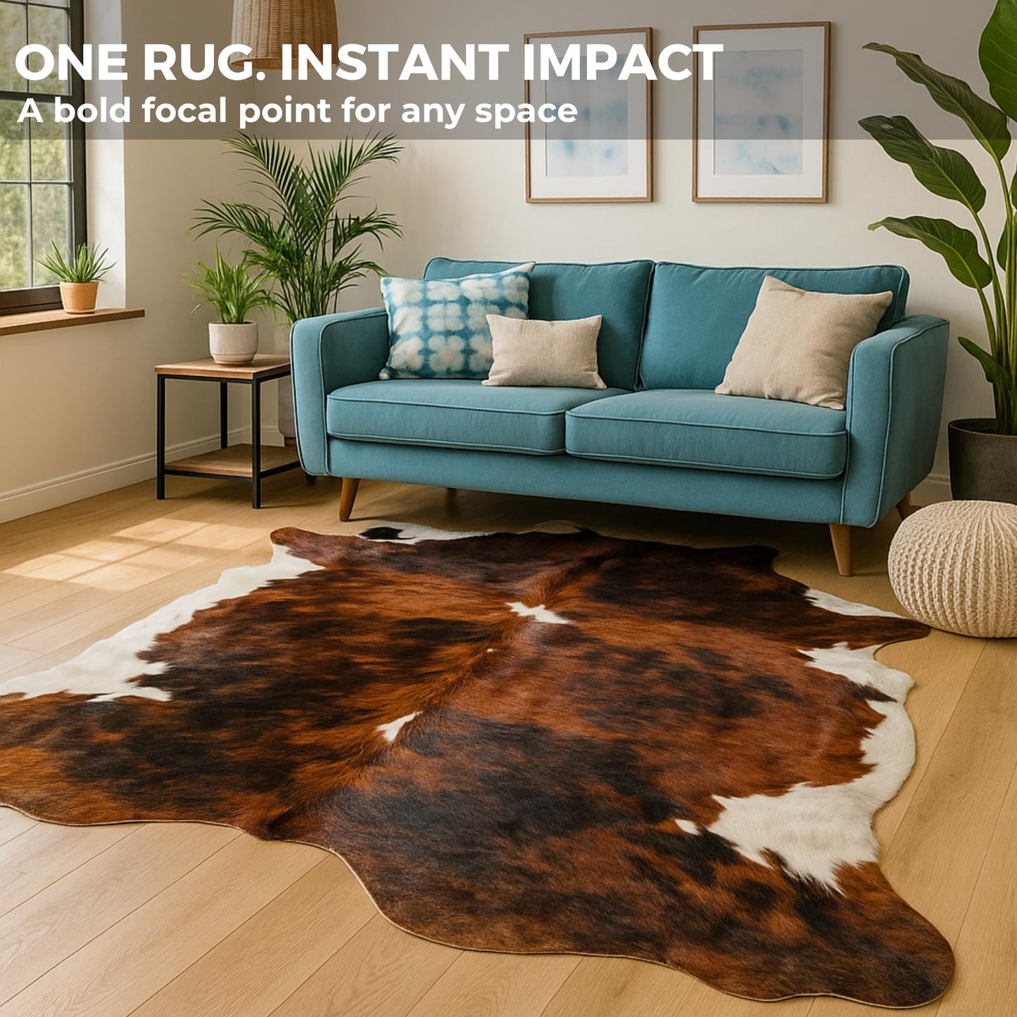 rodeo Full Grain Hair on Genuine Cowhide Rug: Real Animal Print Rug for Western Home Decor & Rustic Cow Rugs for Living Room - Western Rugs, 6x7ft - Unique Country Style Hide Decor - Brindle Nutella