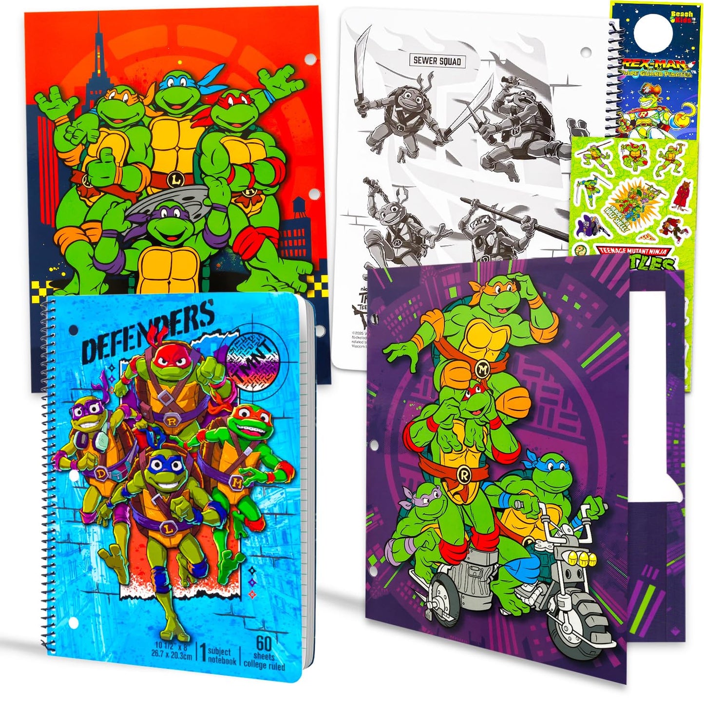 Teenage Mutant Ninja Turtles School Supplies Set - Bundle with 2 Spiral Notebooks, 2 Portfolio Folders, Stickers, More | TMNT School Supplies Set for Boys, Girls, Kids