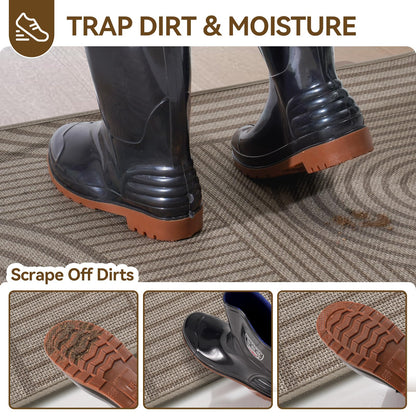 QiCaiJia Front Door Mat 31''x47'', Absorbent Dirt Resist Washable Non Slip Low-Profile Indoor Doormat, Easy Clean Welcome Entryway Door Mats, Brown