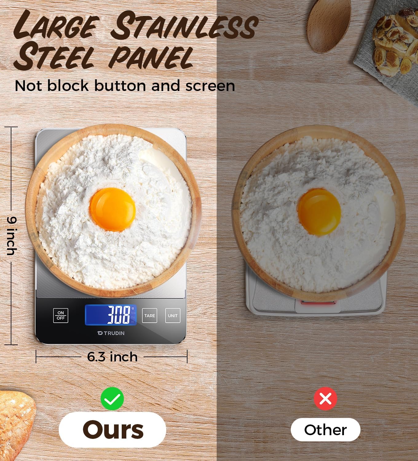 33lb Food Scale, NASA-Grade Digital Kitchen Scale, Precisely Measures Grams and Ounces for Baking and Cooking, Waterproof Tempered Glass & Stainless Steel Platform