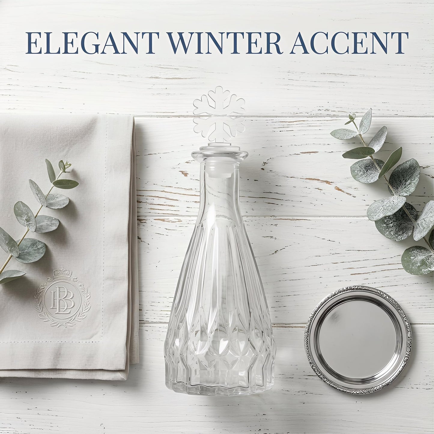 HMETOL 2pcs-Decorative Glass Jars with Ornate Glass Stoppers, Elegant Home Decor, Essential Oil Vials 2.8" L x 2.8" W x 7.5" H Snowflake Shaped Snap Cover