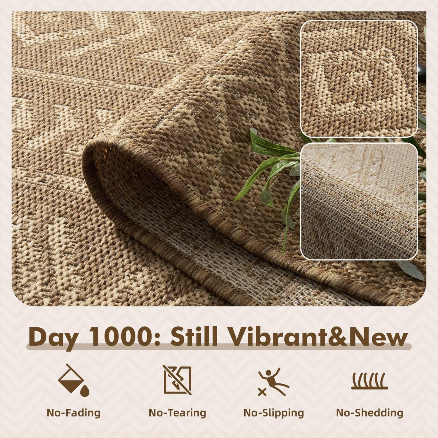 MontVoo-Outdoor Rug-Patio Rug 5x7 Polypropylene Indoor Outdoor Rugs Outdoor Carpet for Patio Deck Balcony Porch, Textured Weave, Durable for High Traffic, Fade-Resistant, Boho Farmhouse Neutral Brown
