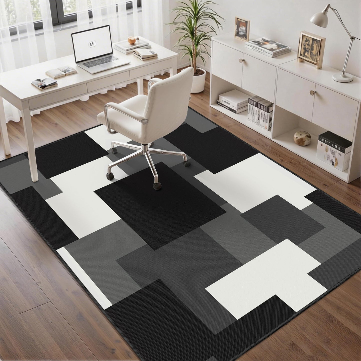 Tyrot Washable Rug 3x5 Non Slip Area Rugs for Living Room, Modern Geometric 3x5 Entryway Rug, Ultra Thin Linen-Look Abstract Indoor Carpet for Bedroom Entrance Home Office, Black and White Grey