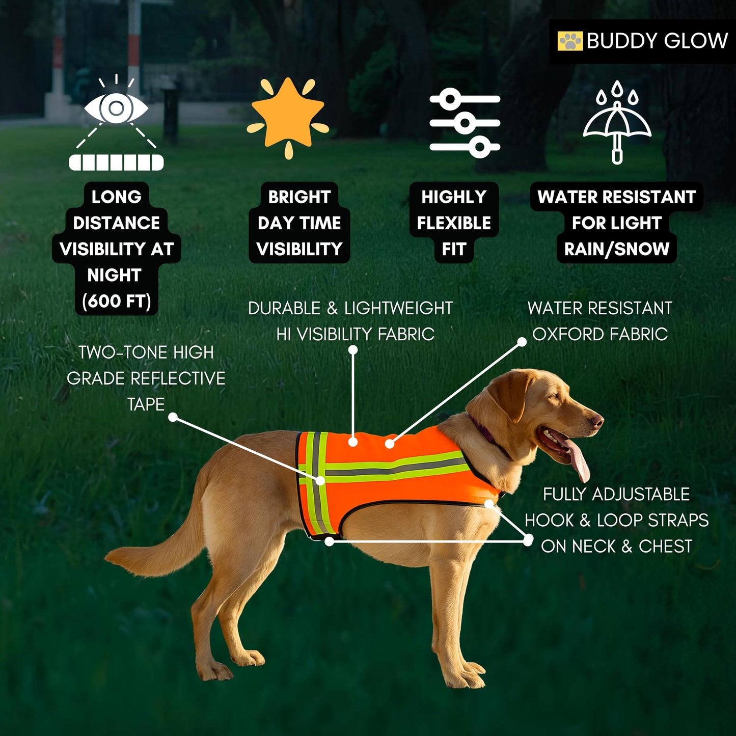 Reflective Dog Vest. Hi Visibility Blaze Orange Hunting Safety Vest Adjustable, Lightweight for Outdoor use - Hiking, Walking & Hunting. Water Resistant for Toy and Tiny Breeds (X-Small)