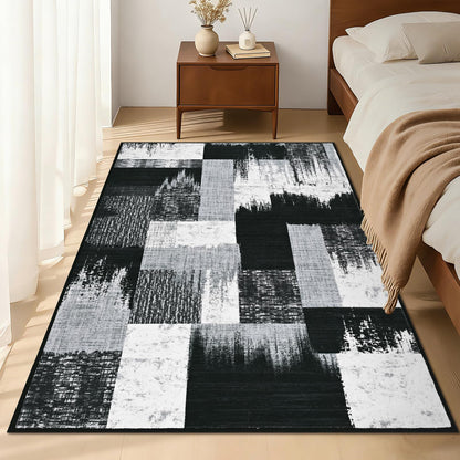 Yinhua Modern Geometric 4x6 Rug, Patchwork Grey Rugs for Living Room Washable Abstract Area Rug Non Slip, Soft Bedroom Rugs Stain Resistant, Mid Century Low Pile Carpet for Dining Room, Office