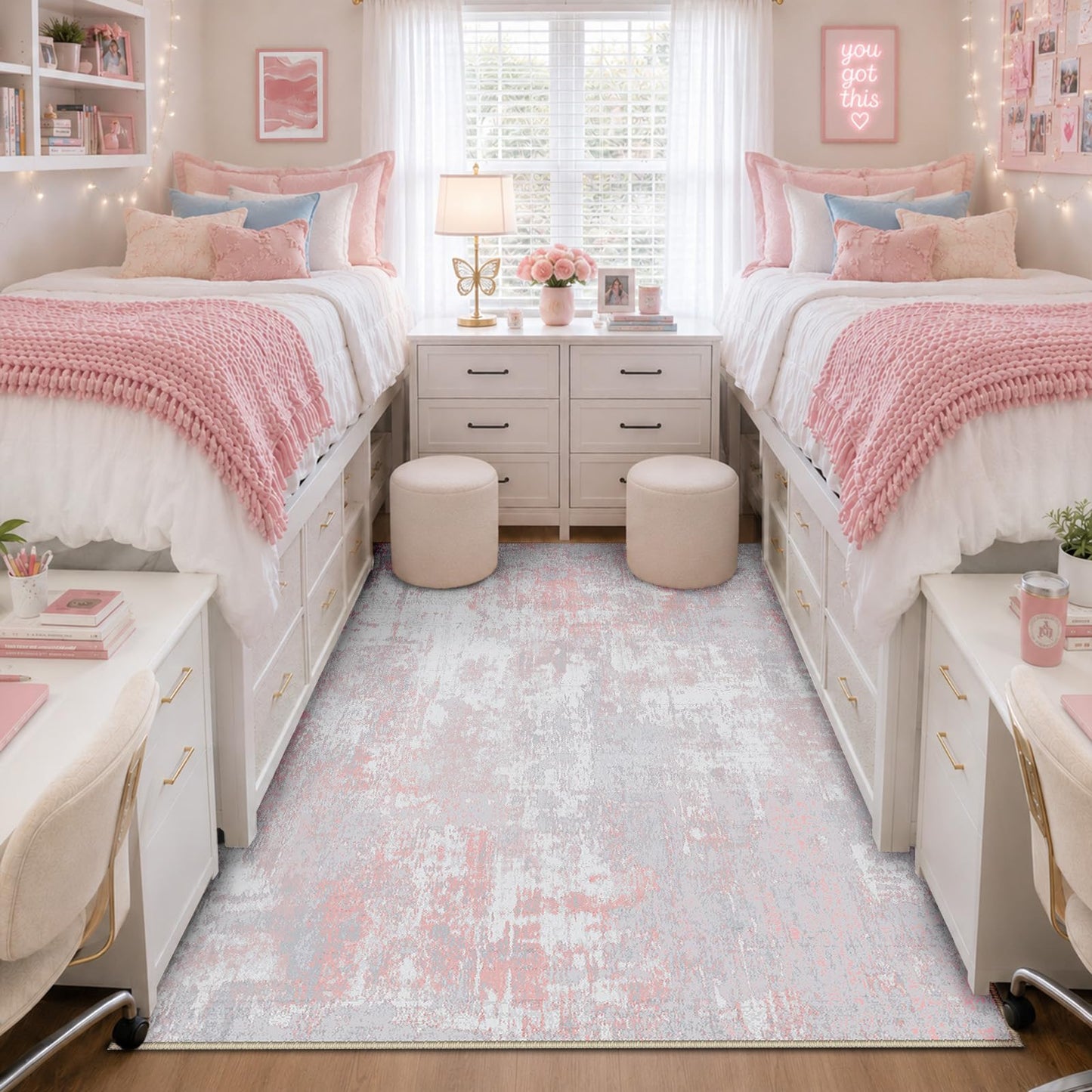 RELEANY Washable Area Rugs 4'x6' Non-Slip Modern Abstract Soft for Living Room Entryway Bedroom Kitchen, Print Pattern, Grey Pink