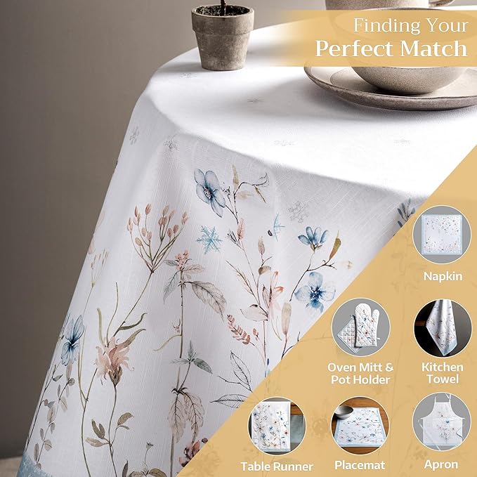 Maison d' Hermine Table Cloth Round Table 100% Cotton 63 Inches Fall Tablecloth Reusable Everyday Use for Thanksgiving Christmas Decorations Dining Farmhouse Party (Ice Florals)