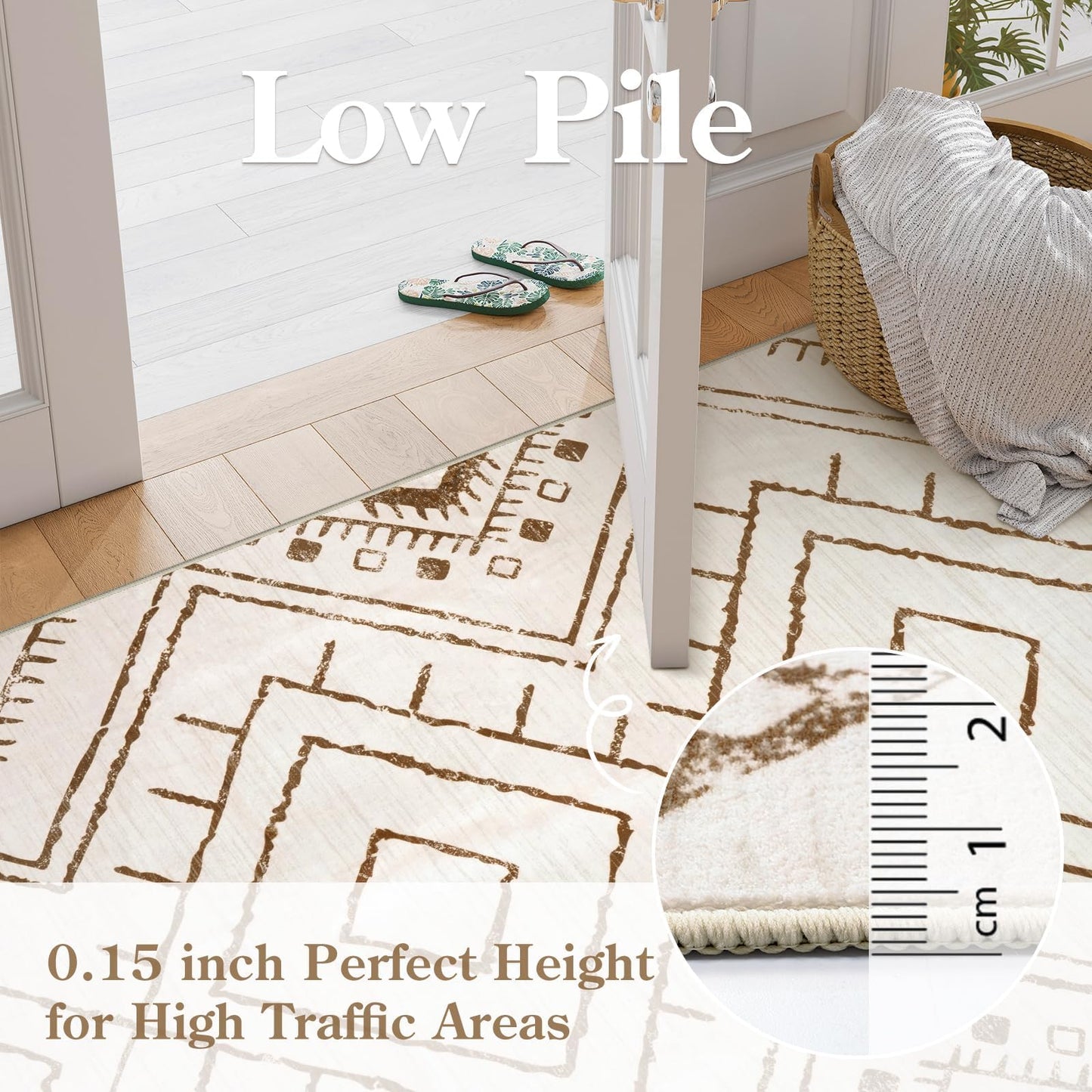 LIVEBOX Moroccan 8x10 Area Rug, Beige Washable Rugs for Living Room Bedroom, Non Slip Western Tribal Rug Low Pile Geometric Large Area Rugs Diamond Carpet for Dining Room, Nursery Room, Playroom Boho