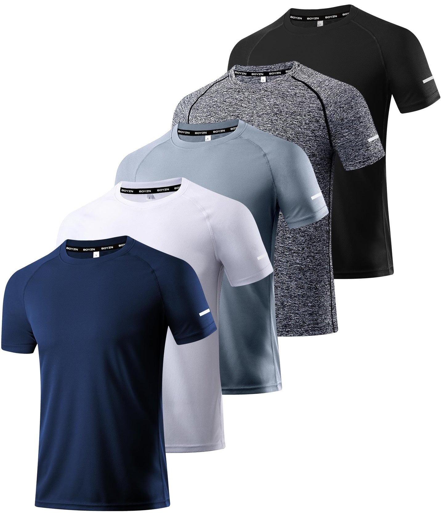 5 Pack Workout Shirts for Men - Activewear Tops Gym Shirts Dry Fit Mesh Moisture Wicking Running Fitness Short Sleeve Crewneck Sports Athletic T-Shirts 5P02-XL
