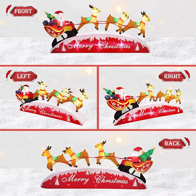 10 FT Christmas Inflatables, Santa Sleigh with Reindeer Christmas Outdoor Inflatables, LED Lights Blow up Inflatable Yard Decoration for Christmas, Long Xmas Inflatable Party Garden Lawn Home Decor