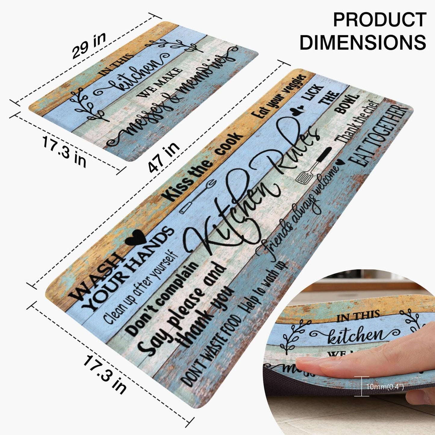 Farmhouse Kitchen Rug Sets of 2 Piece Cushioned Comfort Mat for Home & Office Non Slip Rugs and Mats Anti Fatigue Kitchen Mats for Kitchen Floor Comfort Standing Carpet Runner Rugs17.3 47"+17.3" 30"